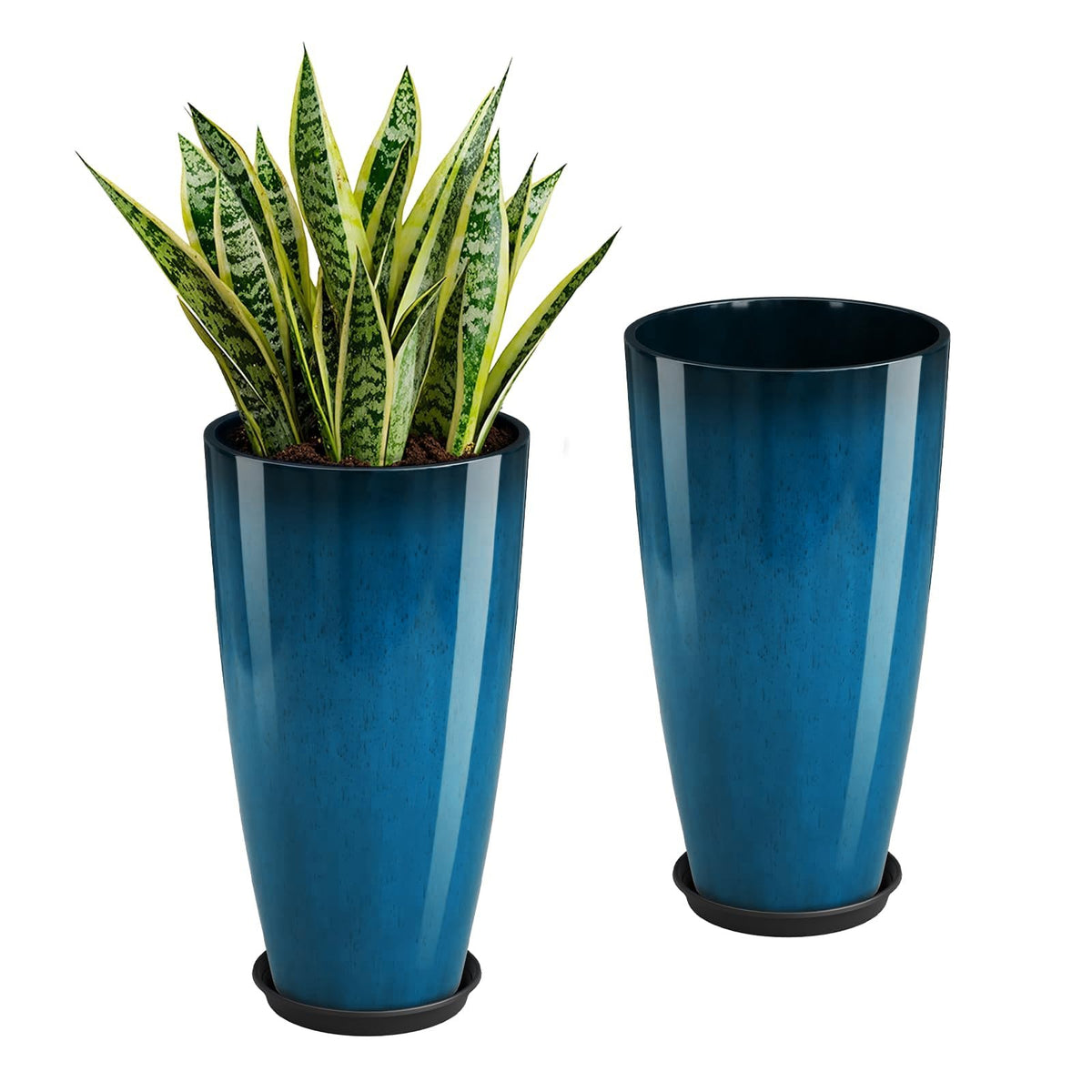 QCQHDU front view blue planter showing elegant tall silhouette and curb appeal