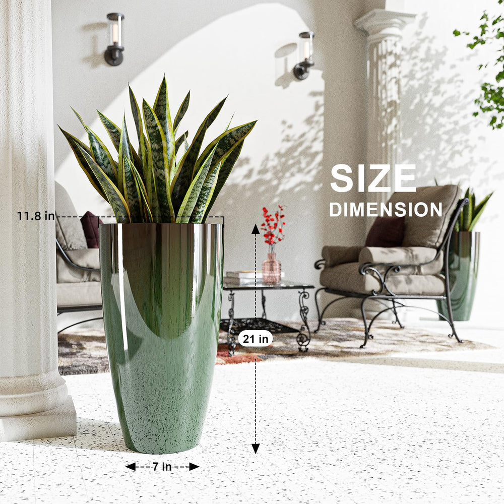 QCQHDU planter next to shrub illustrating 21-inch height and planting capacity