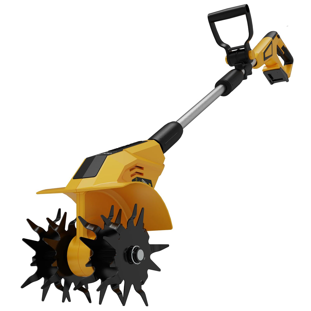 QESOO tiller front view showing compact design and ready-to-use benefit