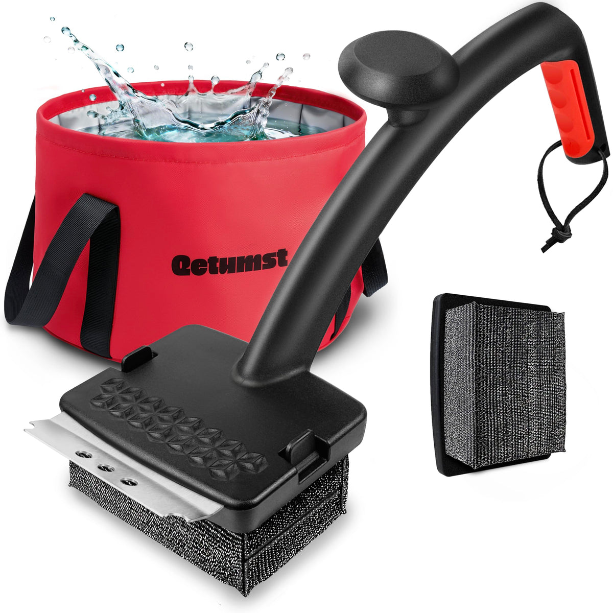 Qetumst front view showing kit packaging and included accessories for safer cleaning