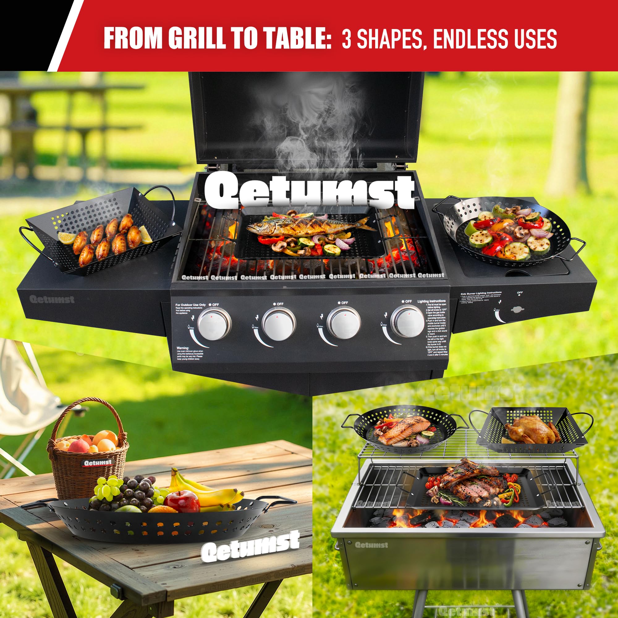 Qetumst slotted surface detail allowing flame contact and caramelization