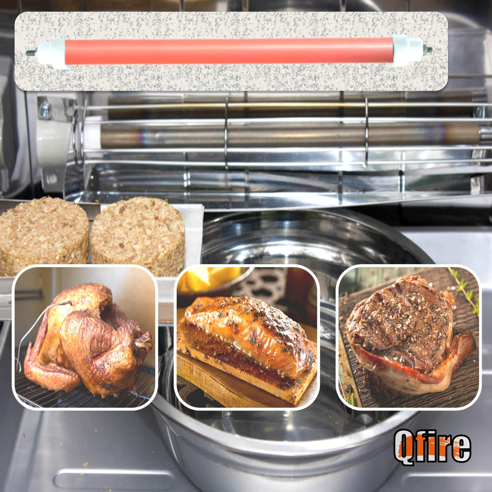 Qfire heat bar beside ruler illustrating compact size and correct dimensions