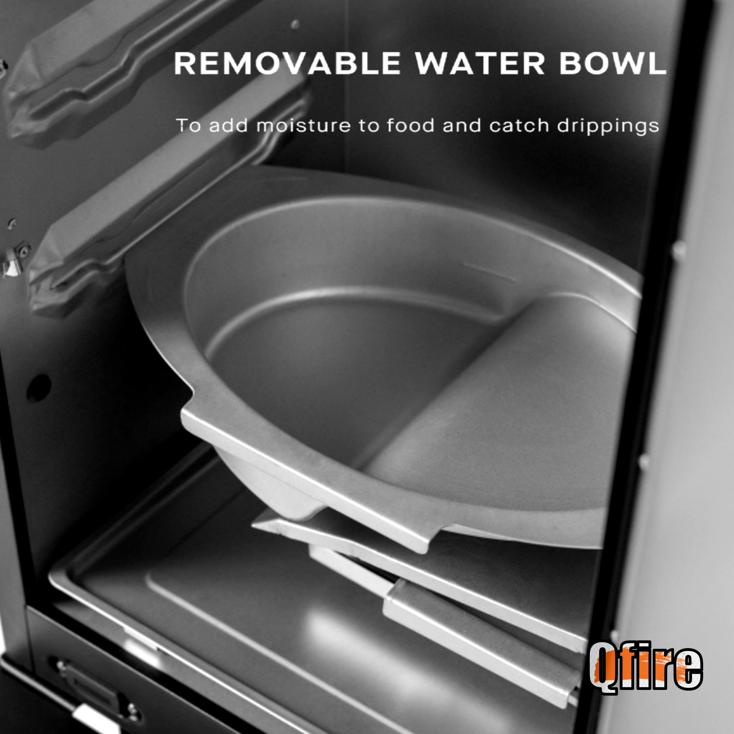 Qfire water bowl next to a hand showing scale and correct 19-3/4 inch length