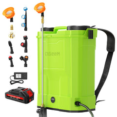 QGeeM backpack sprayer front view showing ergonomic shape and controls for comfortable use