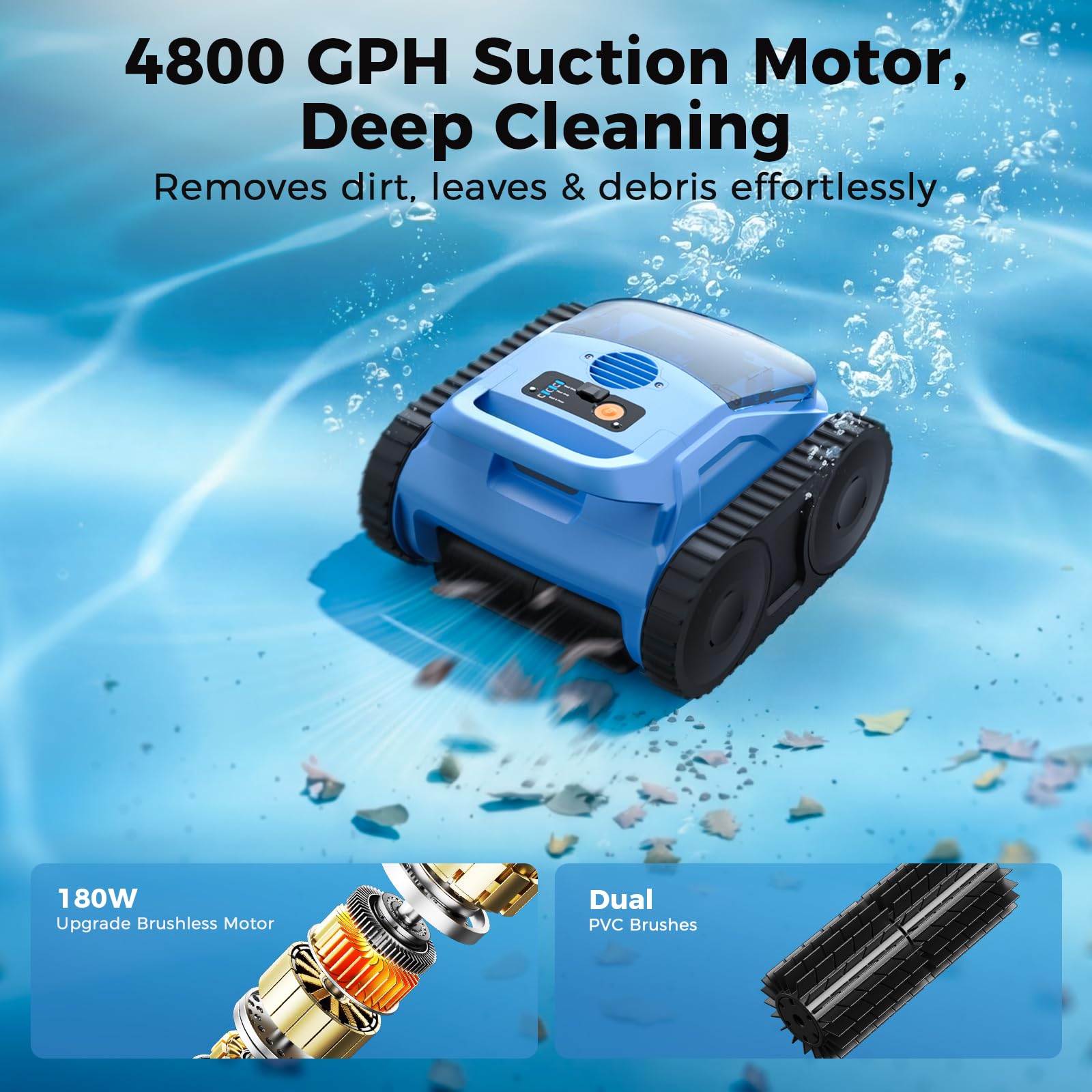 QGeeM robotic cleaner in pool cleaning floor showing cordless convenience benefit