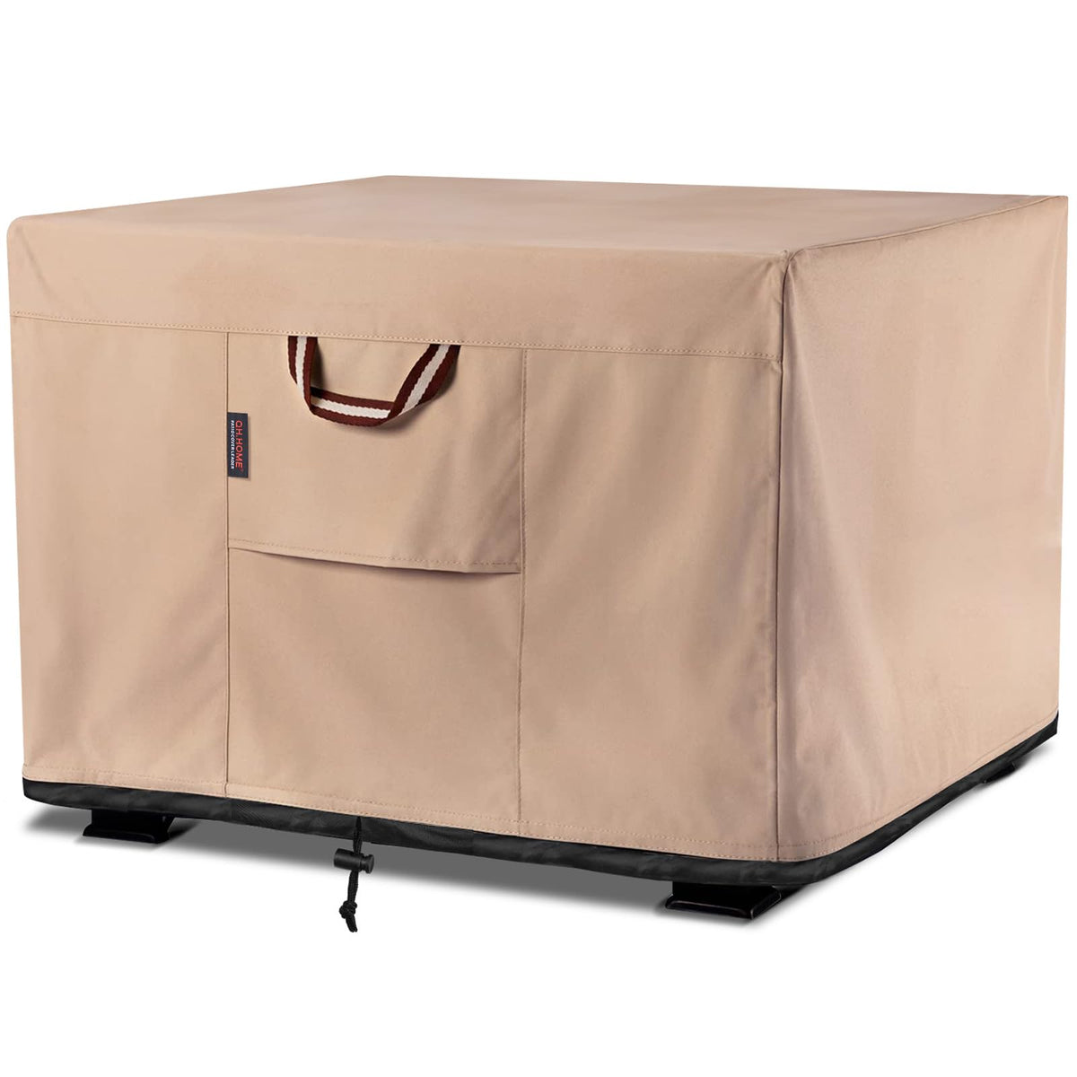 QH.HOME front view of cover protecting a square fire pit, ensures long-term protection