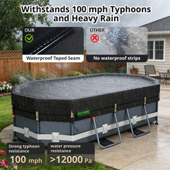 QH.HOME waterproof seam detail illustrating sealed top seams to block rain benefit