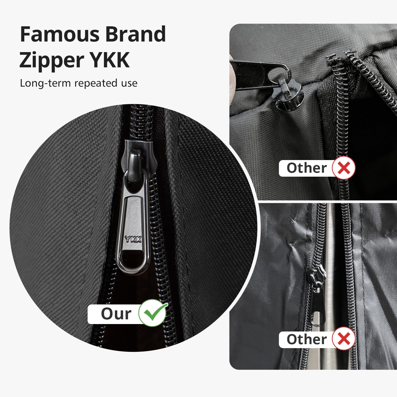 QH.HOME YKK zipper detail demonstrating smooth durable opening and closing