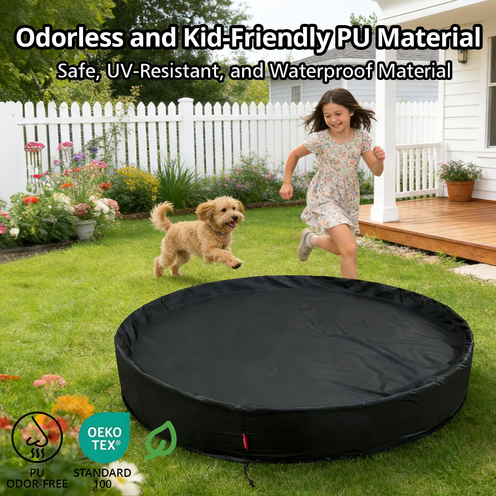 QH.HOME dog beside covered pool illustrating safe outdoor use