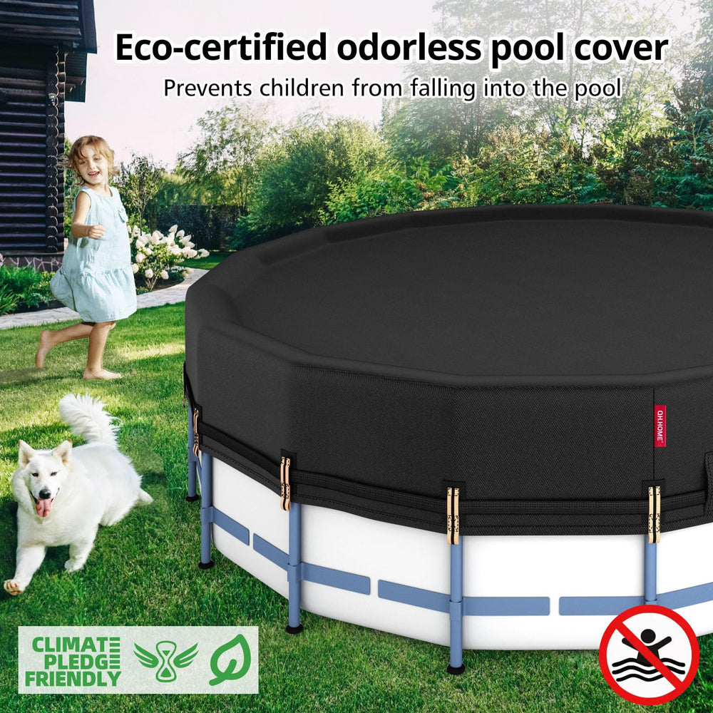 QH.HOME backyard lifestyle scene showing family pool protection and reduced maintenance