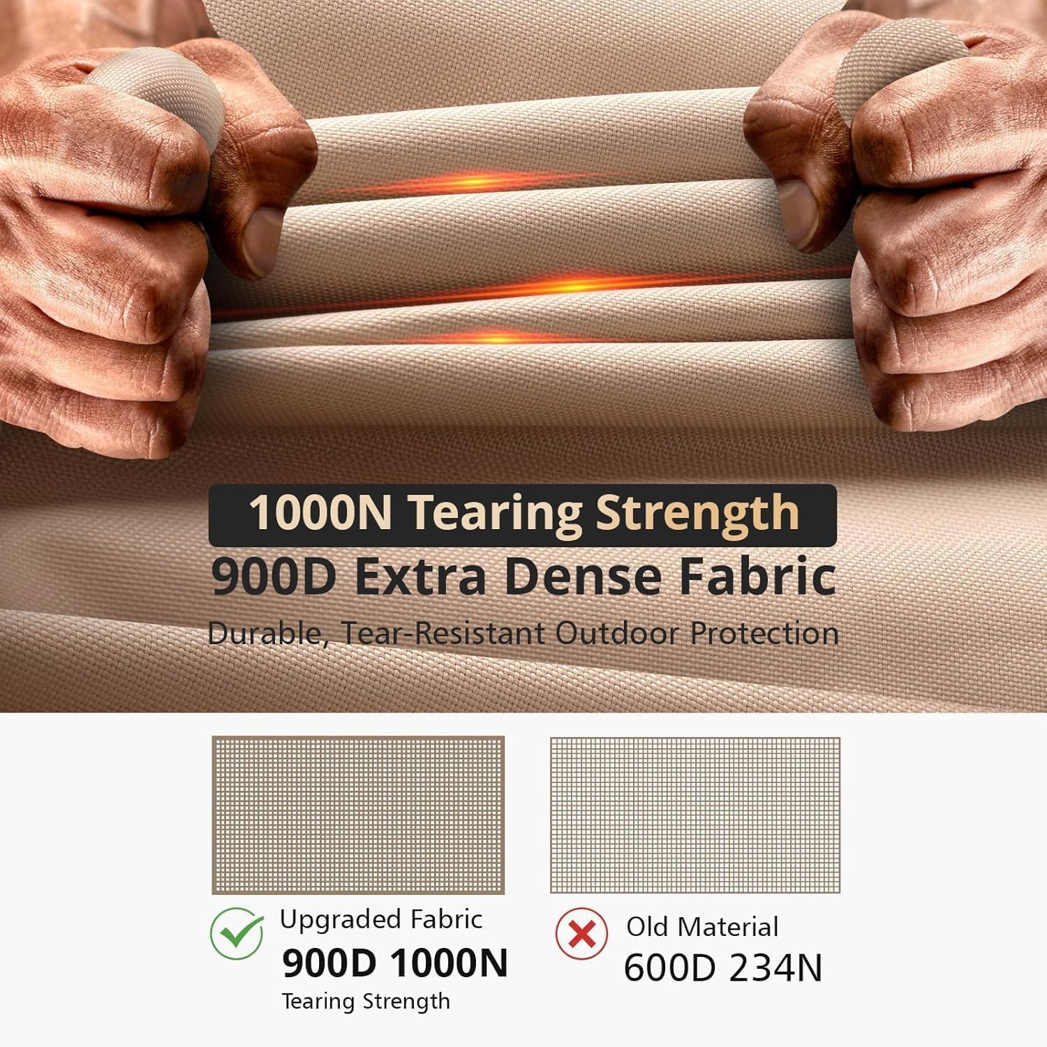 QH.HOME fabric macro of 900D oxford weave showing tear resistance benefit