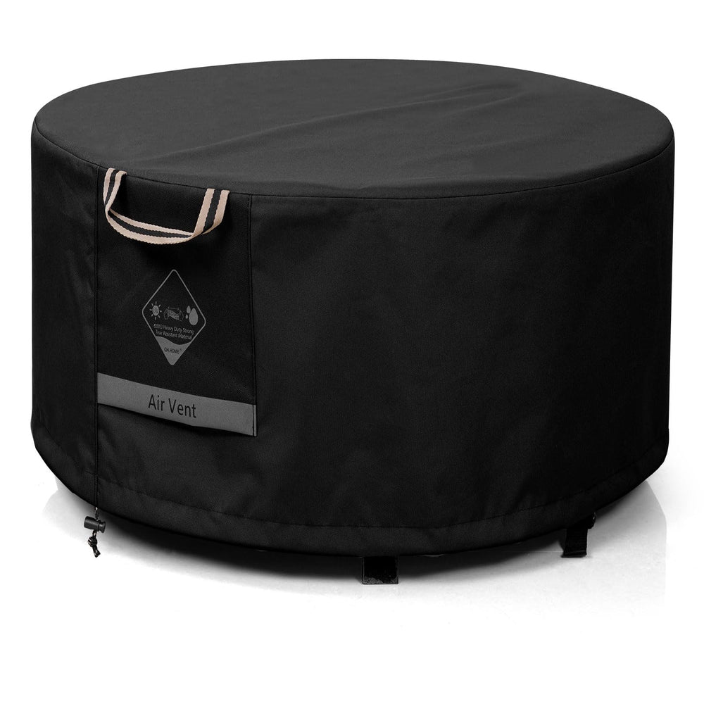 QH.HOME front view of 48-inch cover protecting fire pit, keeps pit dry