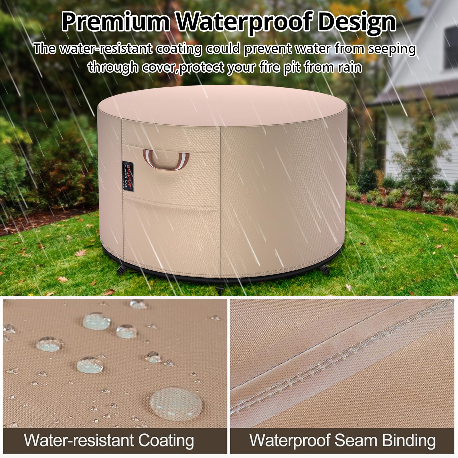 QH.HOME water beading on cover surface, proves surface is waterproof