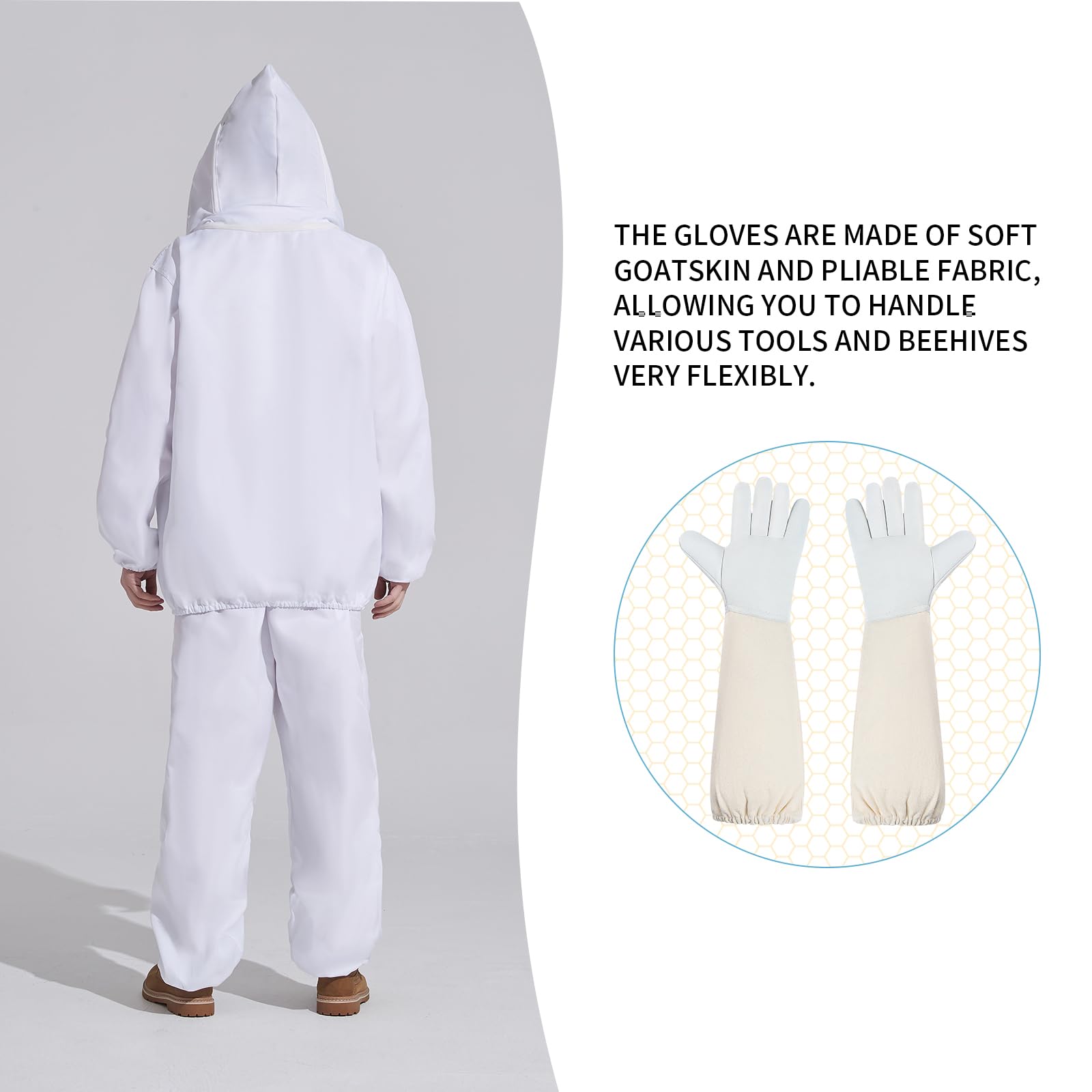 QHZHANG beekeeper wearing the suit at an apiary demonstrating comfortable mobility
