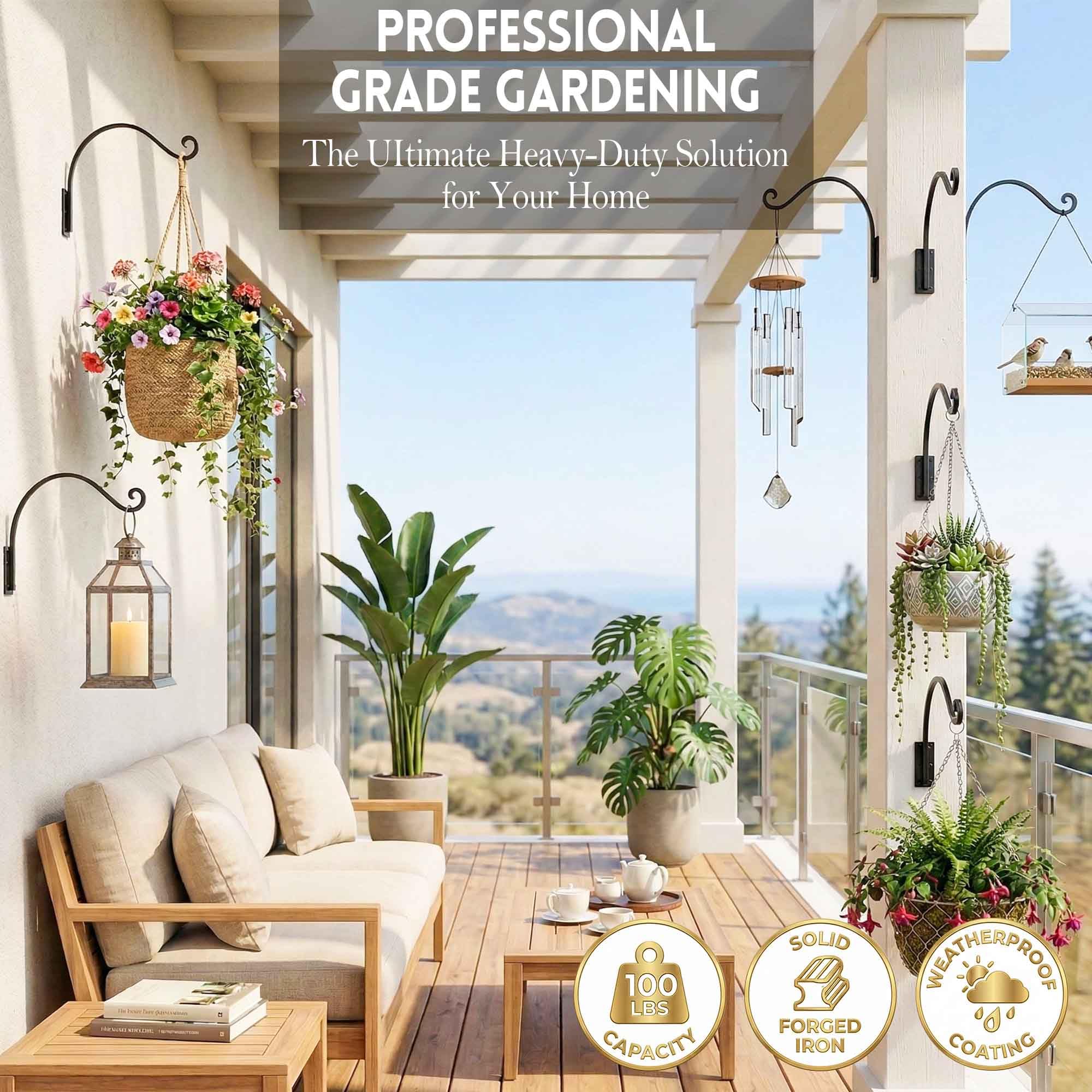 Qiang Ni patio scene with multiple hooks creating an elevated decor benefit