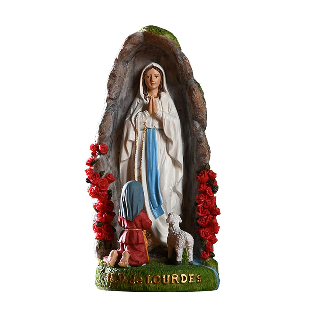 QIANLING front view of Our Lady of Lourdes statue showing serene composition and devotional focus