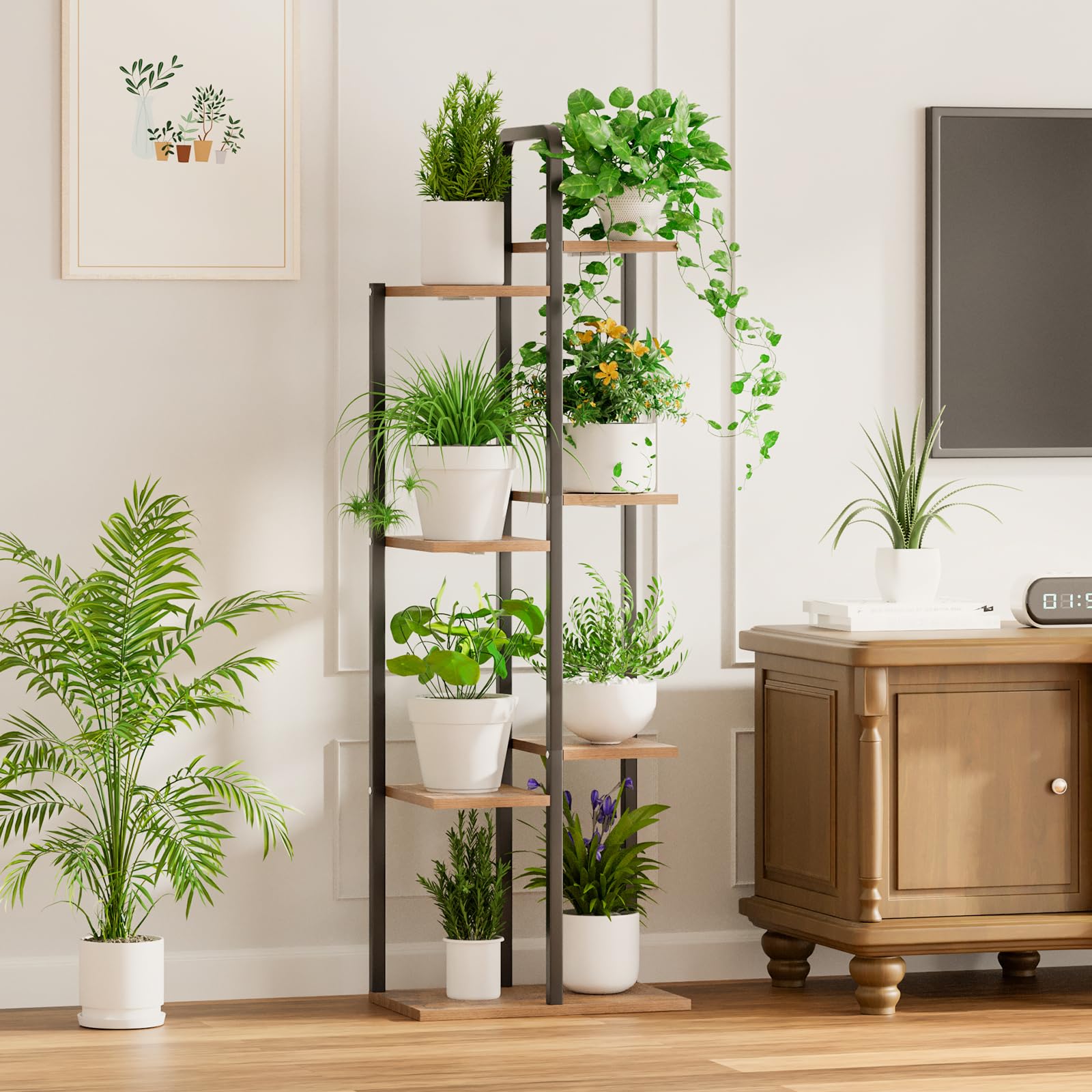 Qiaogreen adjustable grow light heads angled to illuminate multiple shelves