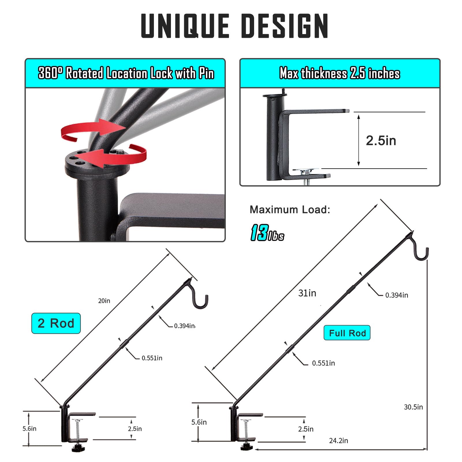 QIEGL detailed view of telescoping rod showing adjustable length and sturdy join