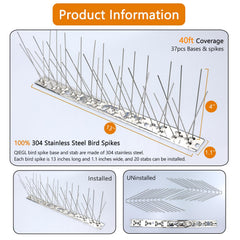 QIEGL close-up of 304 stainless steel spikes showing rust-resistant finish