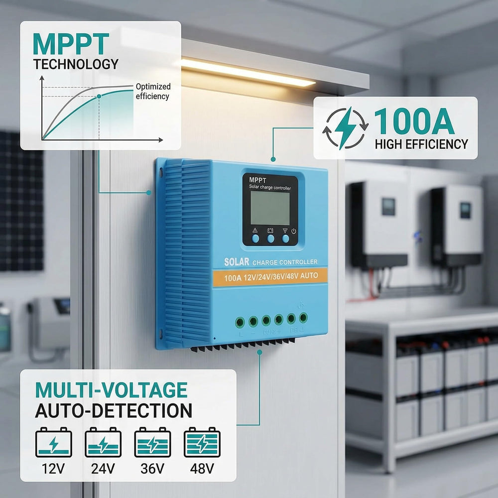 Qigreesol controller installed beside batteries showing system integration benefit