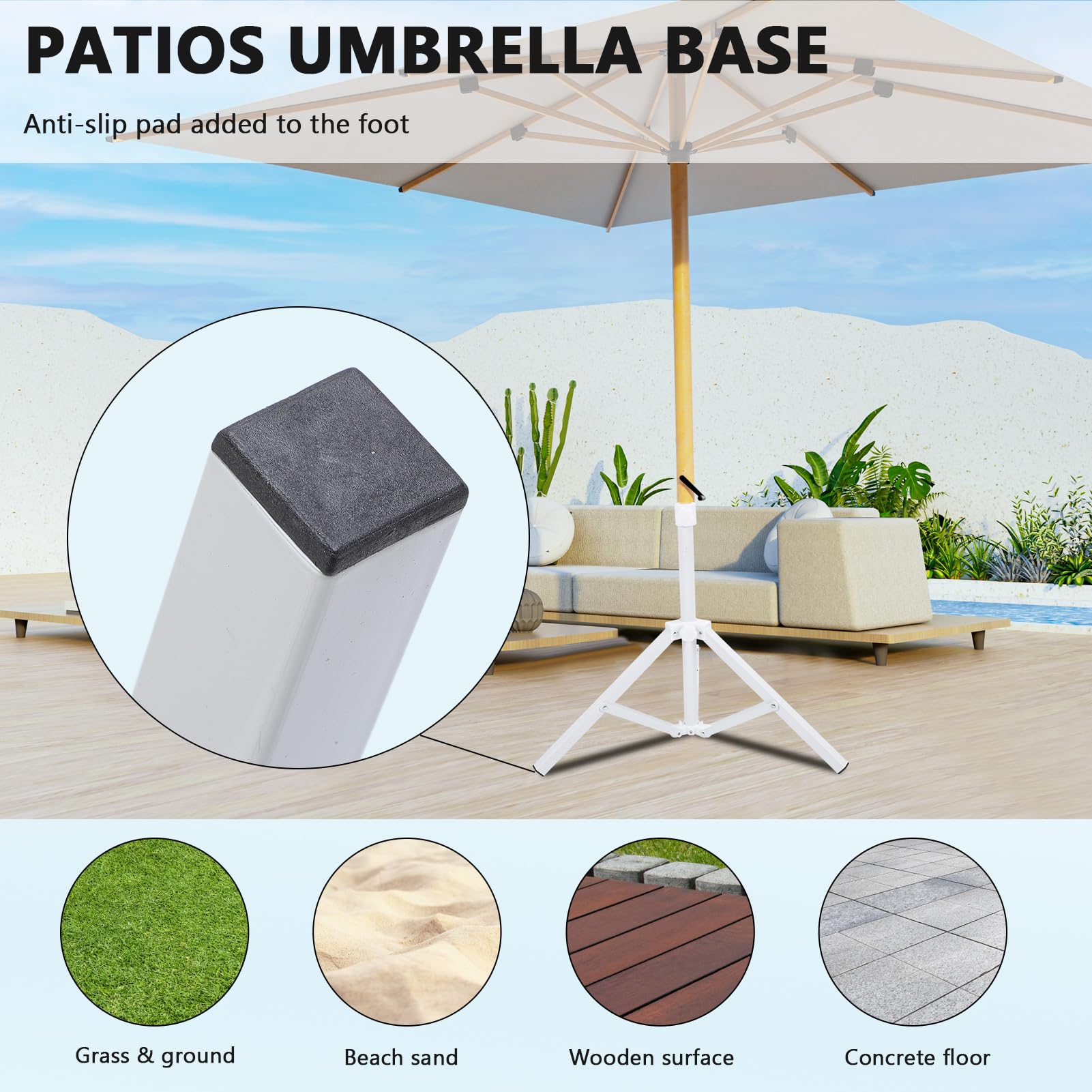 Qiilu with standard umbrella pole to show fit and correct scale