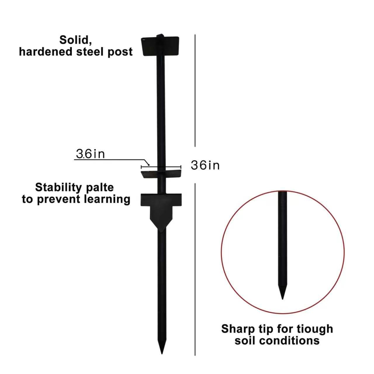Qikdesign stake in ground during hammer install illustrating quick setup and stability