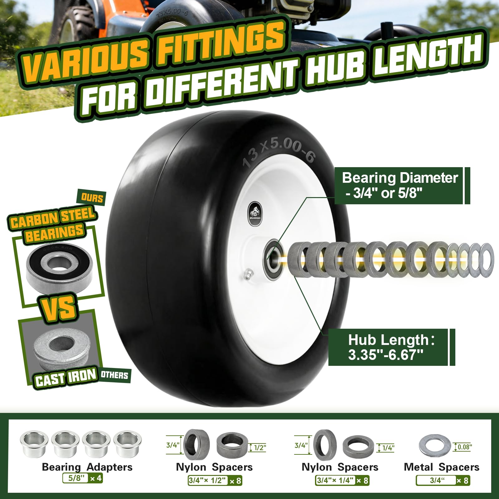 QILINGLORY hub and 3/4 inch bearing bore close-up for accurate fit verification benefit