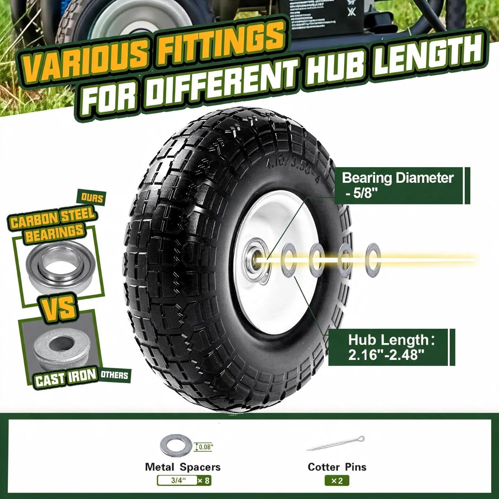 QILINGLORY hub and 5/8" bore detail for easy axle compatibility