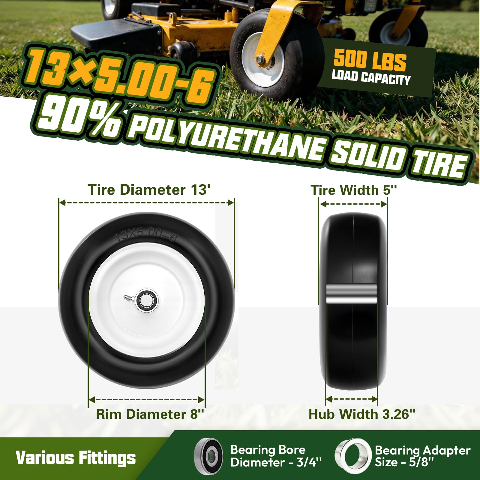 QILINGLORY side profile showing smooth tread that protects lawn while providing traction