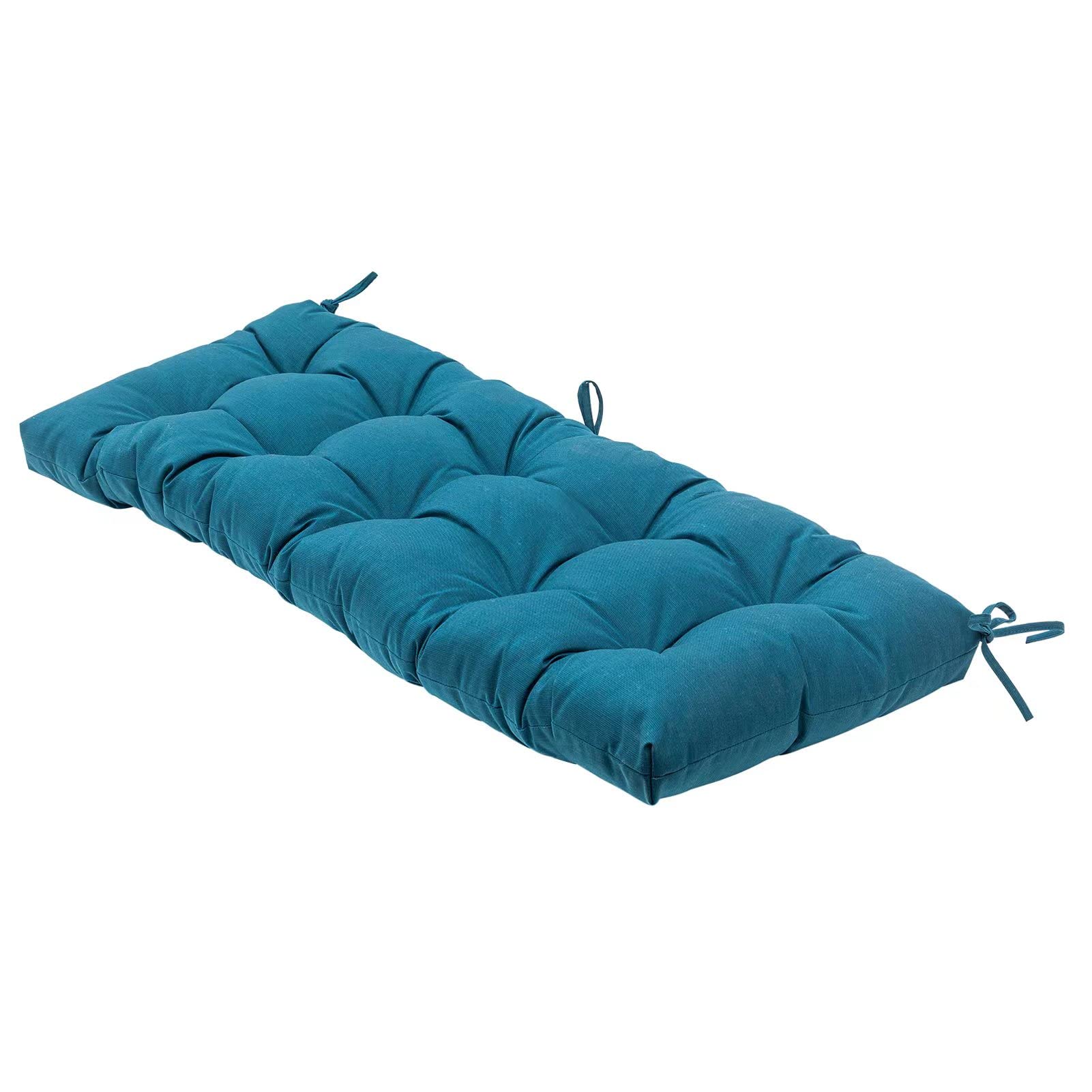 QILLOWAY front view of peacock blue bench cushion showing clean lines and fit