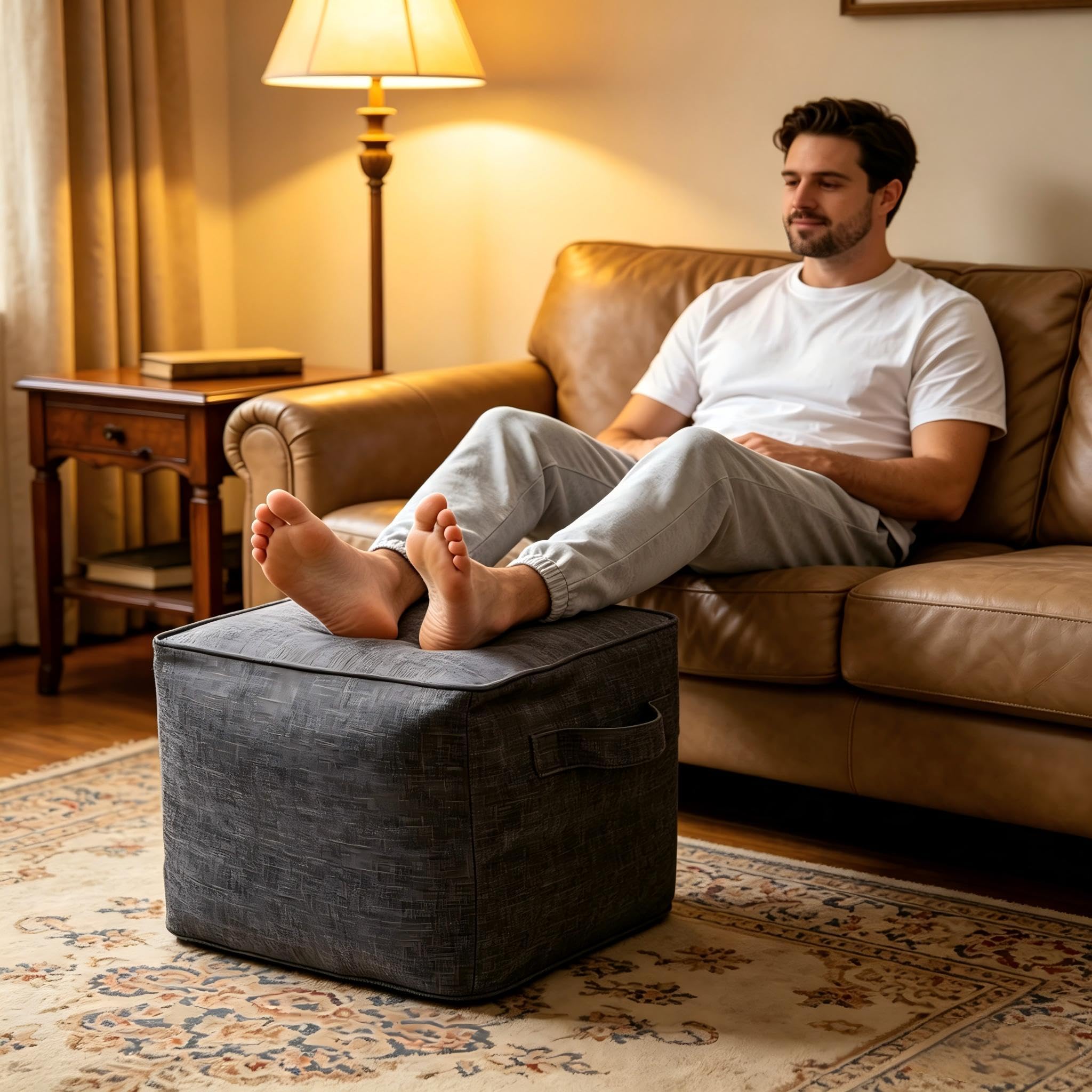 QILLOWAY ottoman in camping setup used as seat and side table outdoors