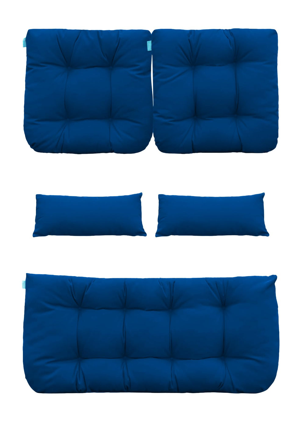 QILLOWAY front view of royal blue five-piece cushion set showing full layout and fit