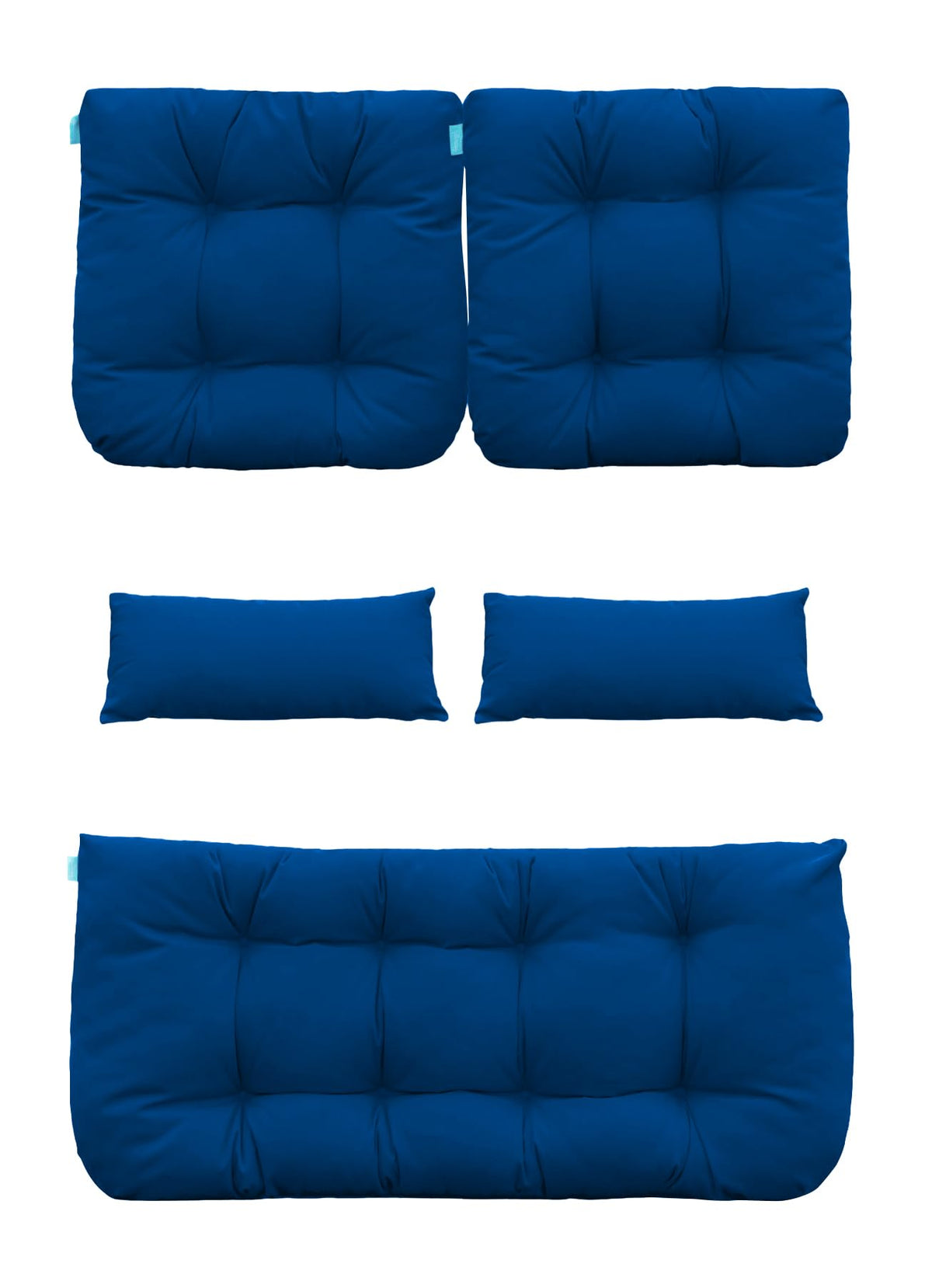 QILLOWAY front view of royal blue five-piece cushion set showing full layout and fit