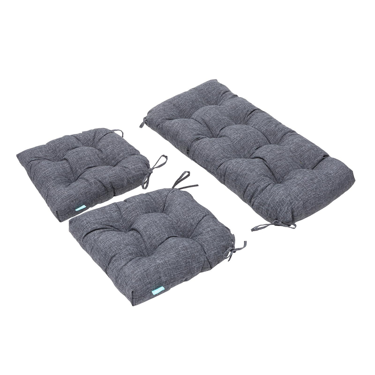 QILLOWAY front view of charcoal grey cushion set showing neat fit and outdoor styling benefit