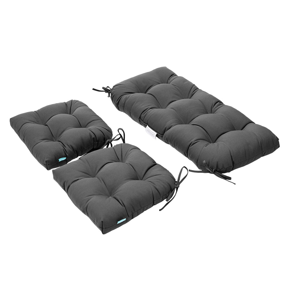 QILLOWAY front view of three-piece dark grey cushion set showing neat fit and comfort