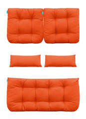 QILLOWAY front view of five-piece orange cushion set showing fit and bright color