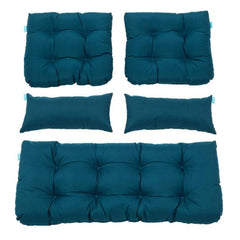 QILLOWAY front view of peacock blue five-piece cushion set for instant patio upgrade