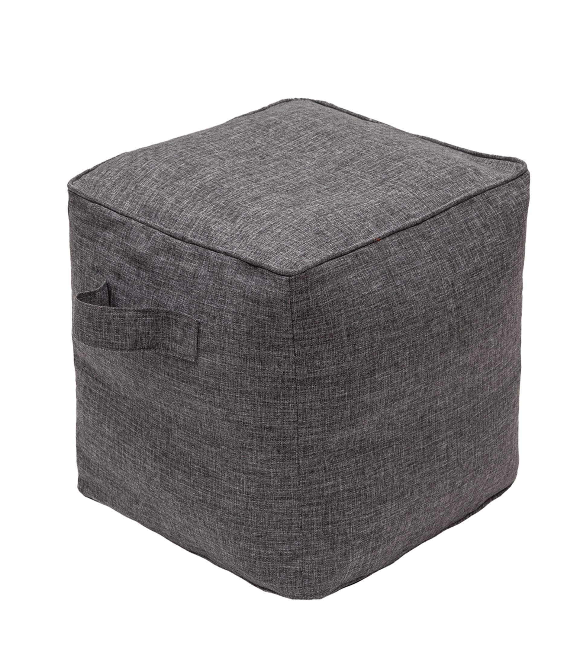 QILLOWAY front view of charcoal ottoman showing modern cube and versatile use