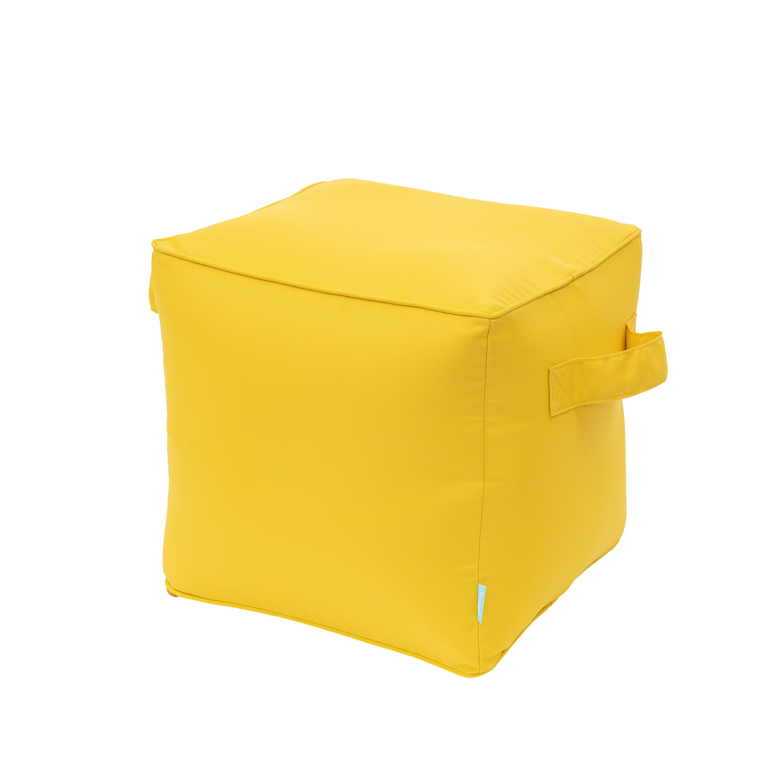 QILLOWAY front view yellow ottoman showing cube shape and weatherproof look