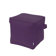 QILLOWAY front view purple ottoman showing compact cube and modern style benefit