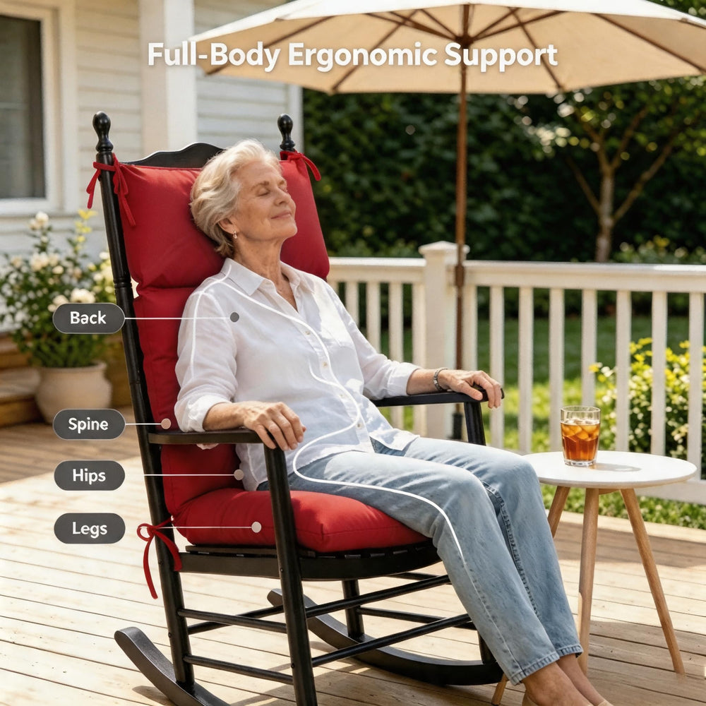 QILLOWAY cushion in use on Adirondack chair demonstrating improved comfort