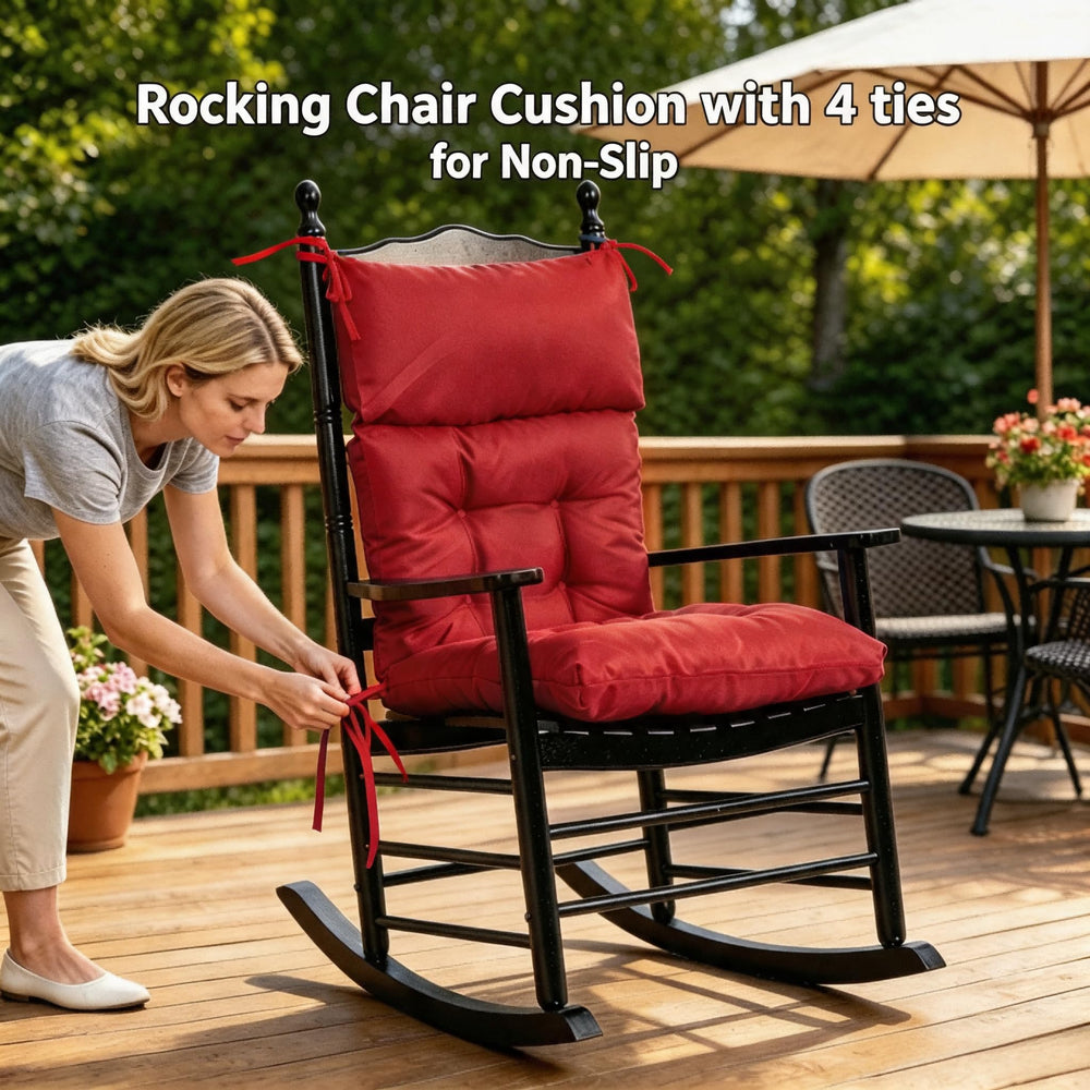 QILLOWAY cushions on a porch setting adding color and all-weather style
