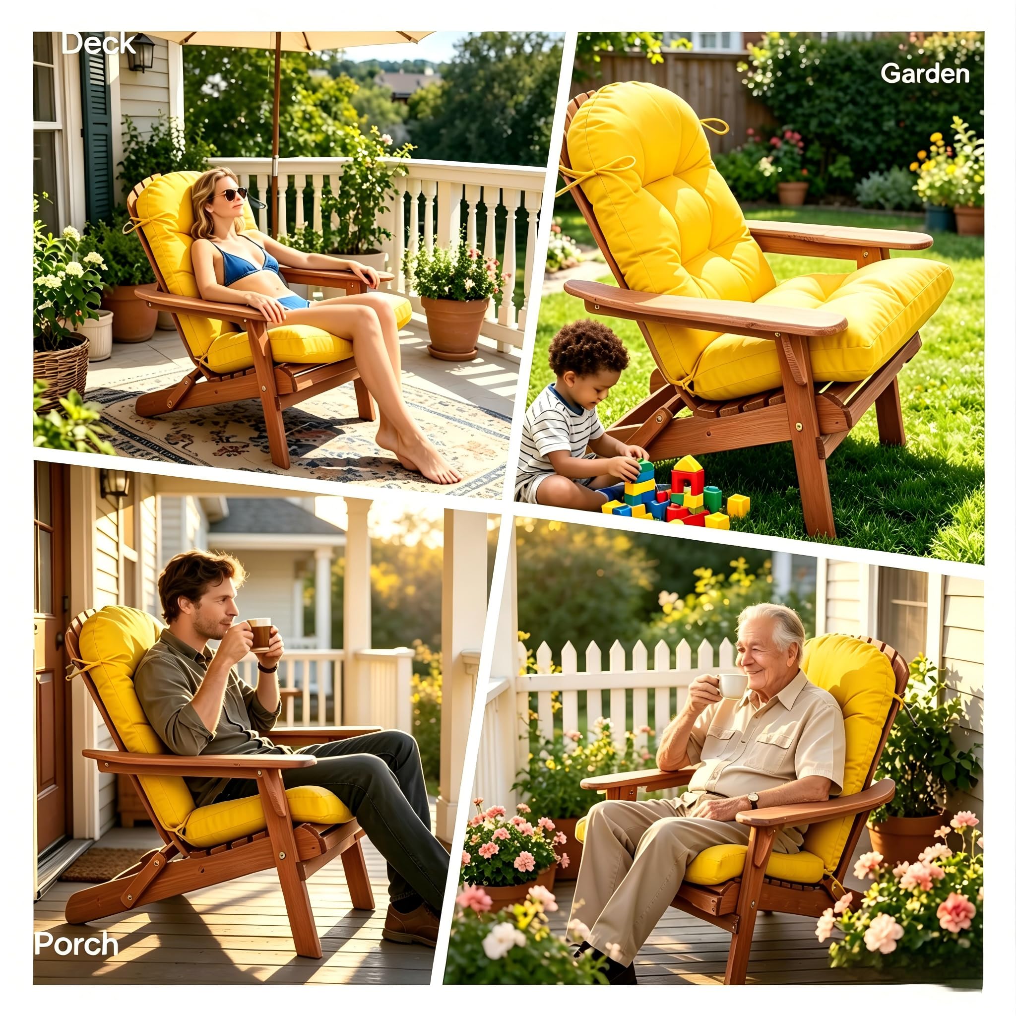 QILLOWAY installed on an Adirondack rocker, demonstrating improved comfort and style