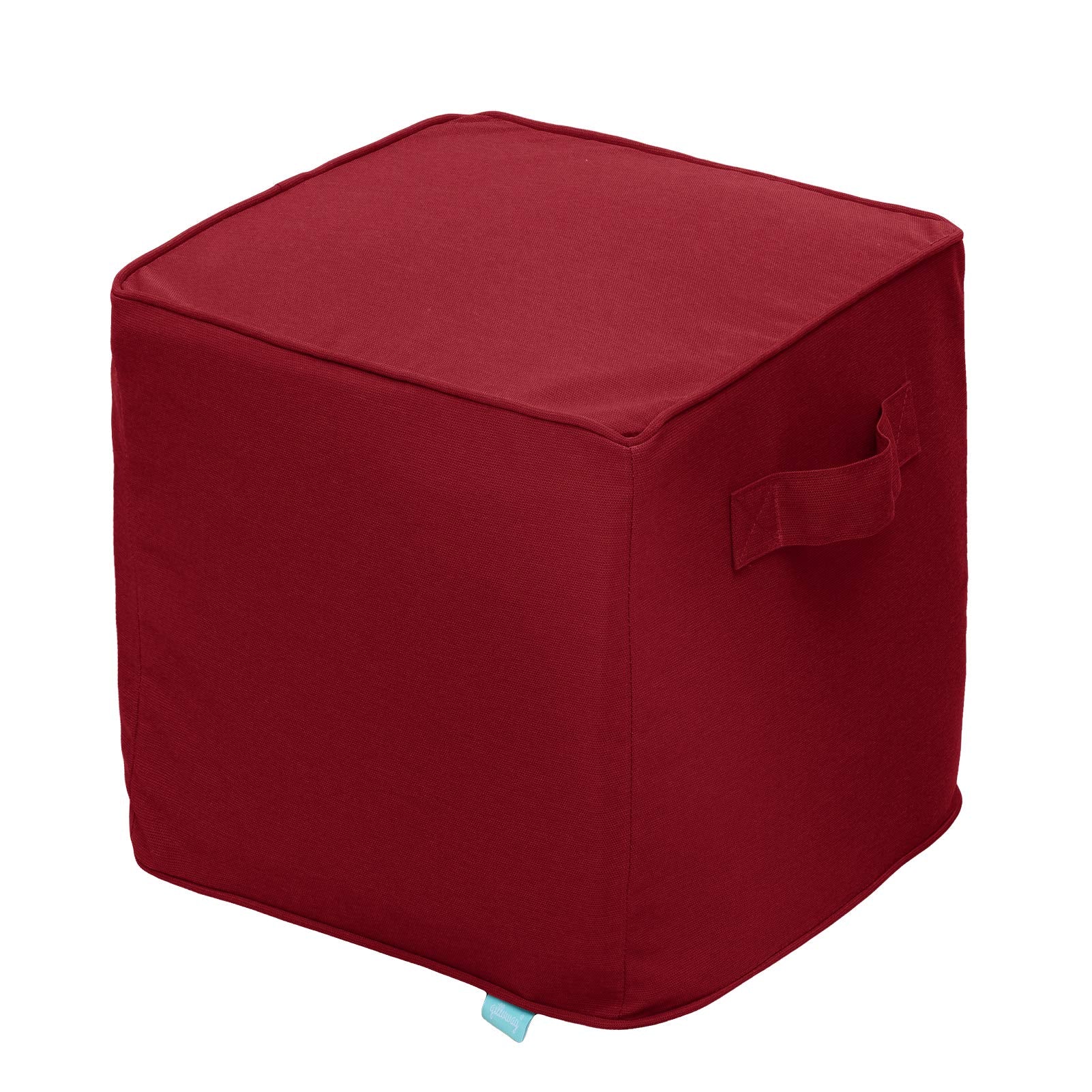 QILLOWAY red pouf front view showing cube shape and modern style for patios