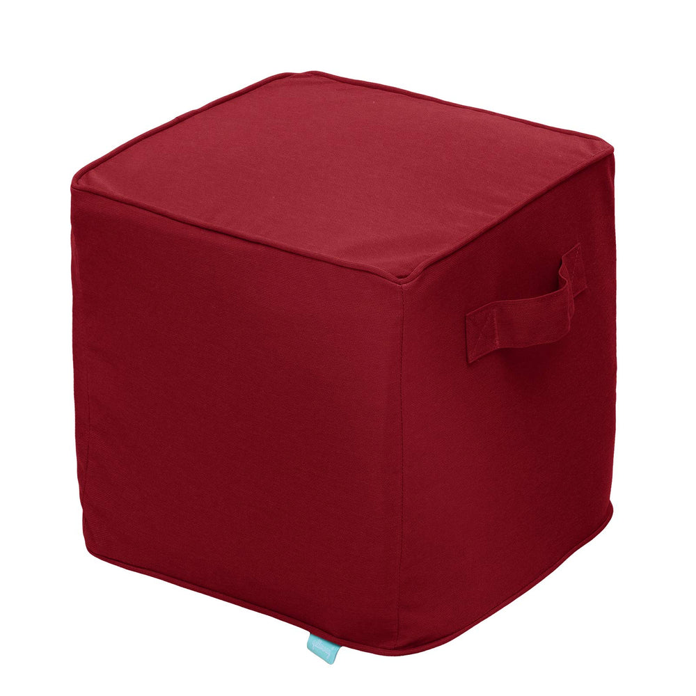 QILLOWAY red pouf front view showing cube shape and modern style for patios