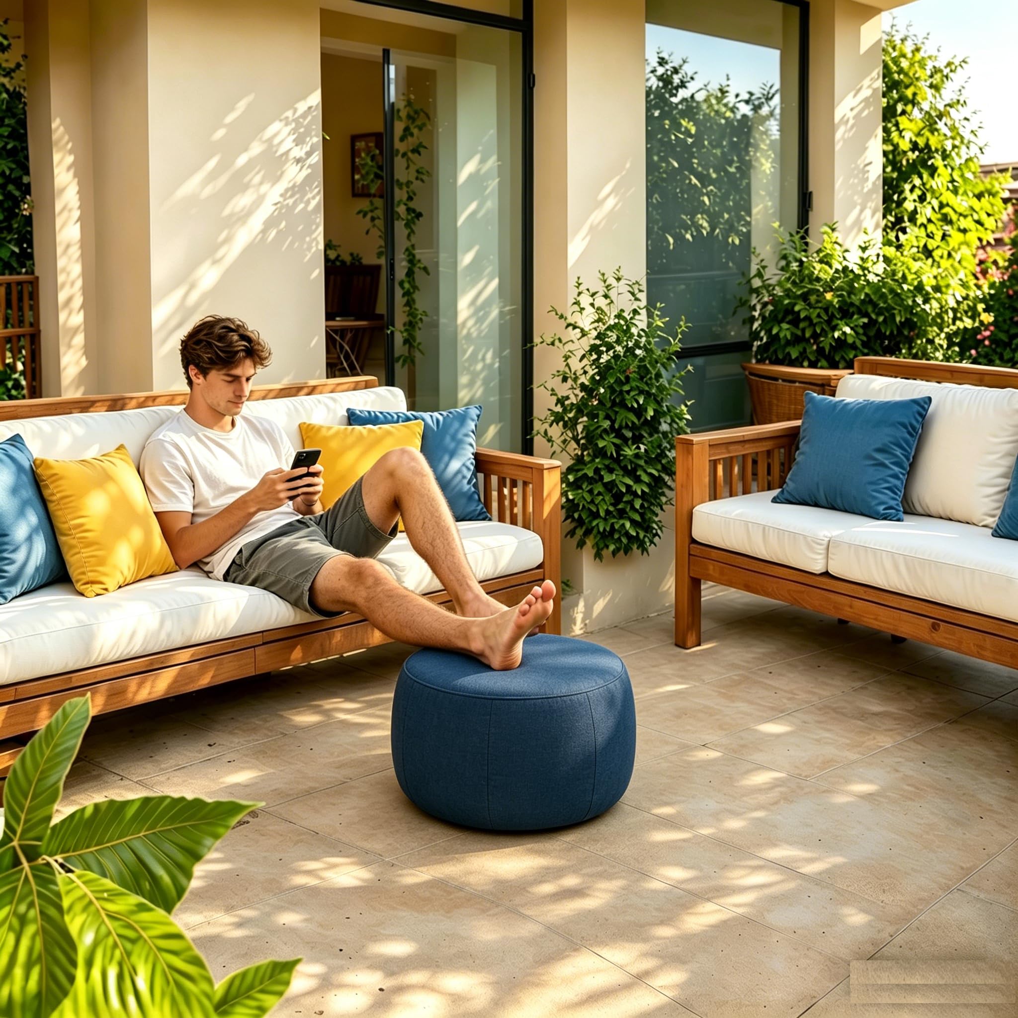 QILLOWAY ottoman in garden lifestyle scene enhancing outdoor seating