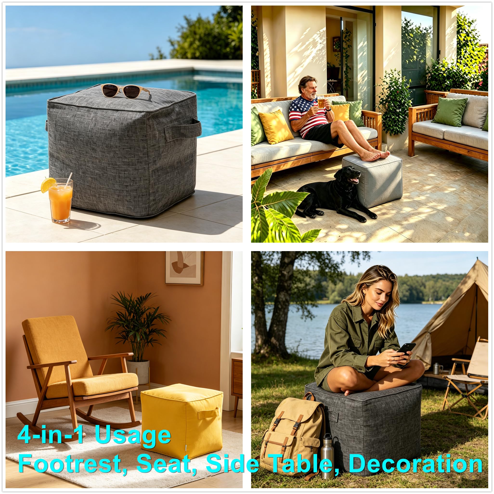 QILLOWAY outdoor ottoman styled on patio offering extra seating and surface