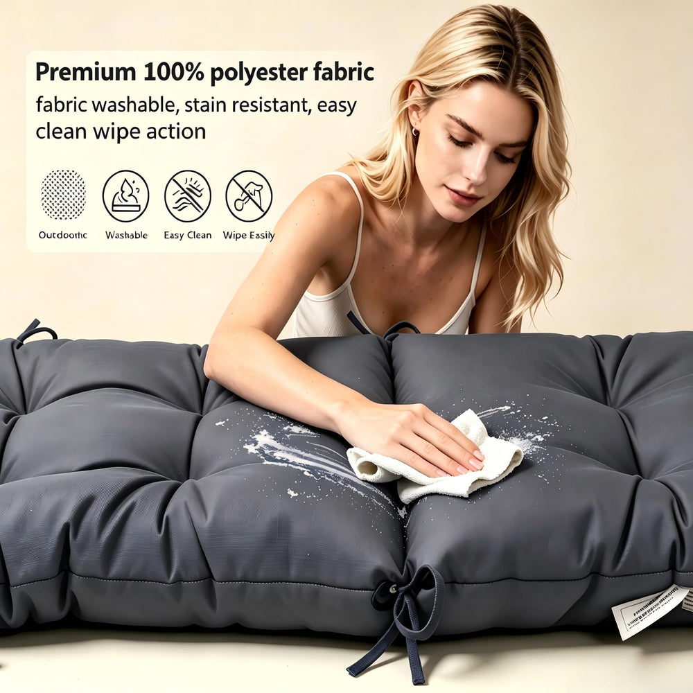 QILLOWAY folded cushion beside packaging for compact storage benefit