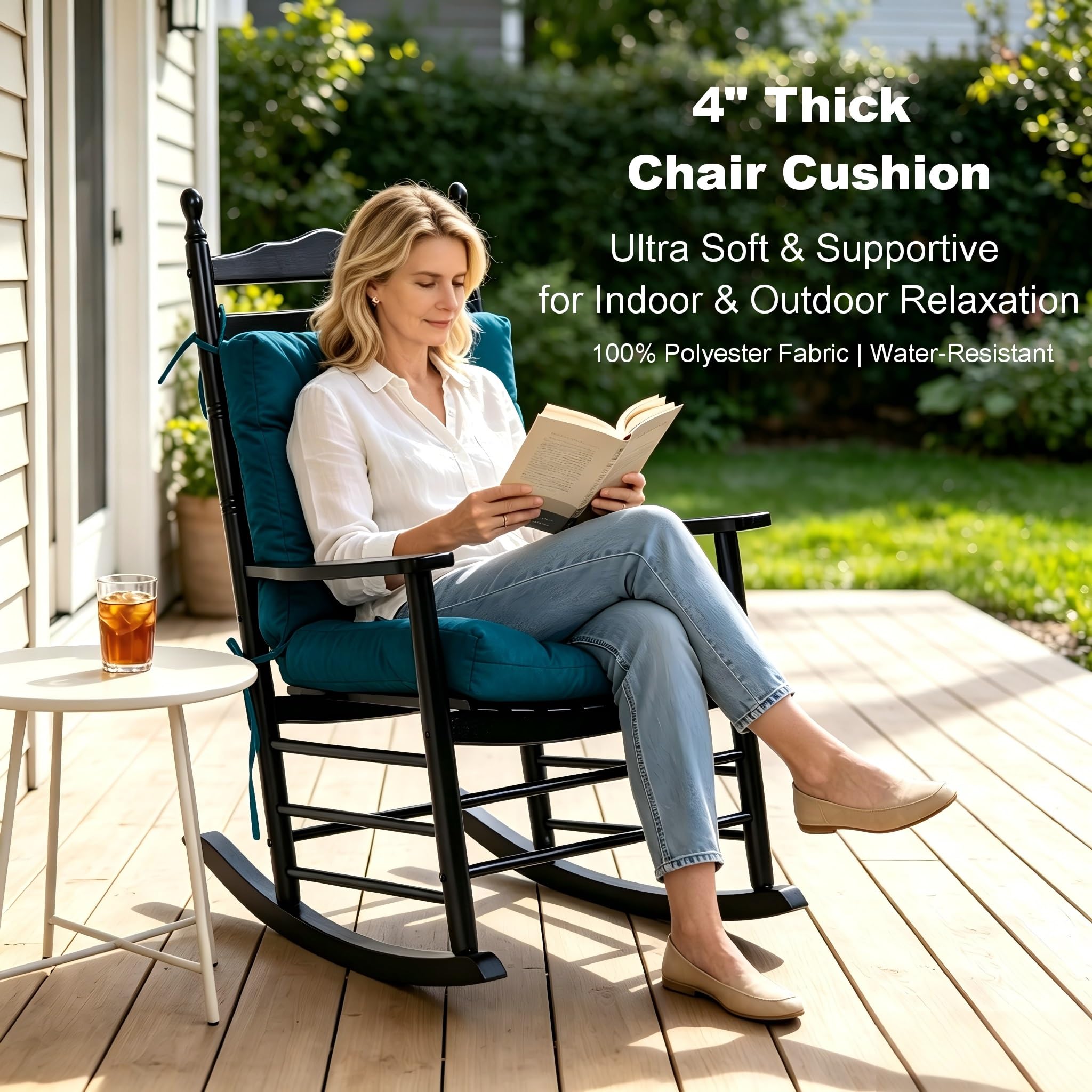 QILLOWAY cushion placed on wicker chair showing improved seating comfort