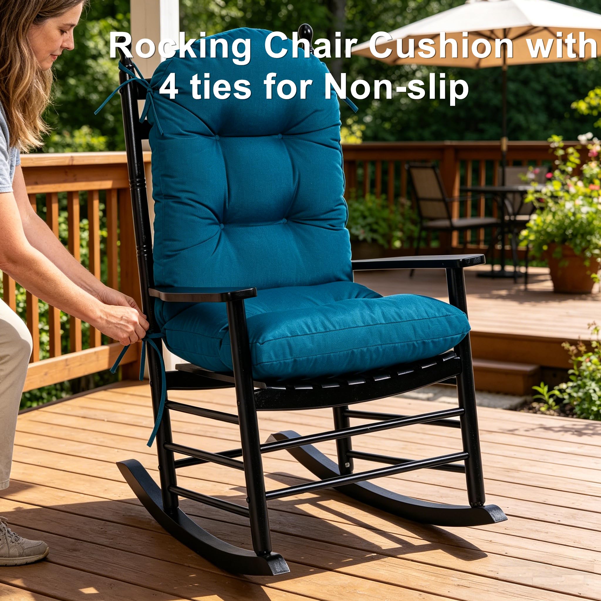 QILLOWAY cushion in use on a porch rocker enhancing comfort and style